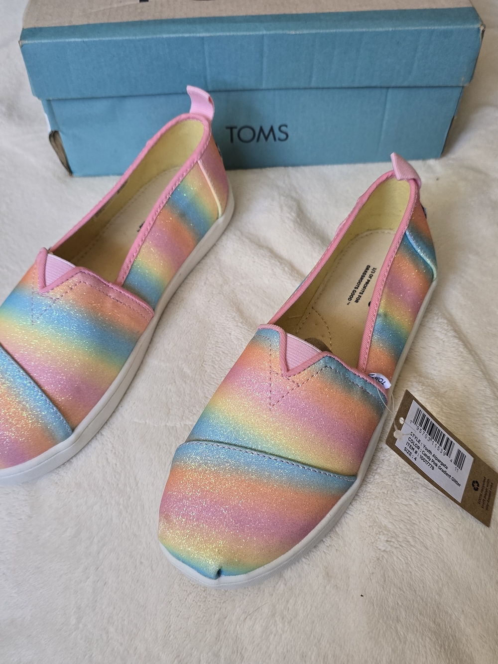 TOMS Kids' Rainbow Glitter Slip-On Shoes - Pink Multi